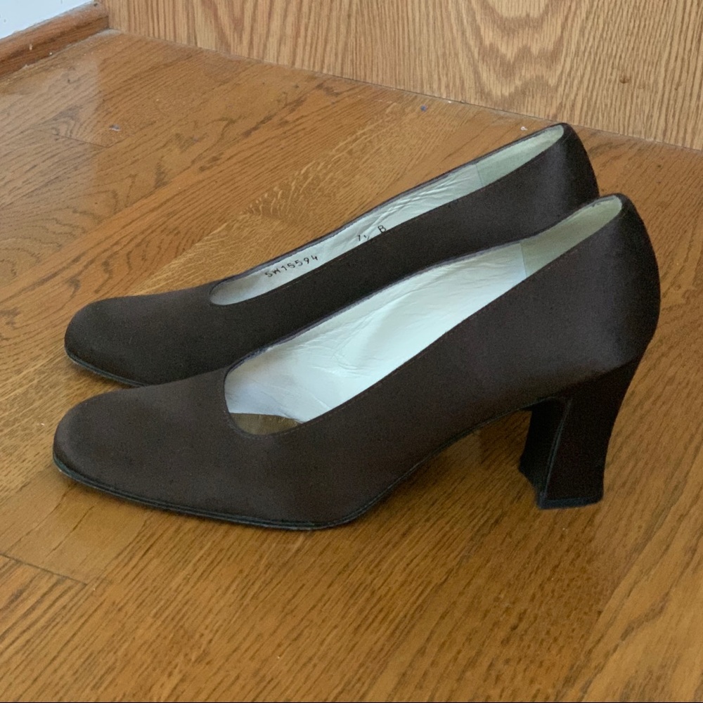 Vintage Stuart Weitzman Brown Satin Pumps
